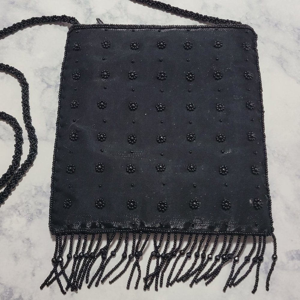 Vintage Beaded Evening Bag with Fringe * Crossbody